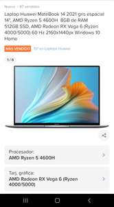 Mercado Libre: Laptop Huawei Matebook 14 ryzen 5 4600H 8gb ram 512 ssd