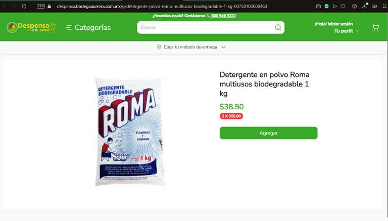 Bodega Aurrera: Roma detergente 1KG $27.50