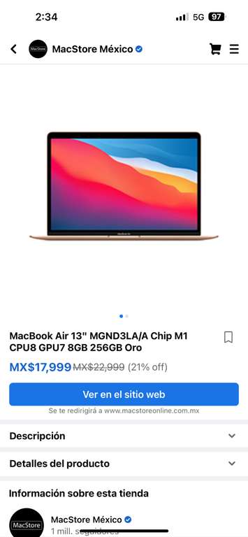 MacStore: Macbook Air m1 | Pagando con PayPal + cupón
