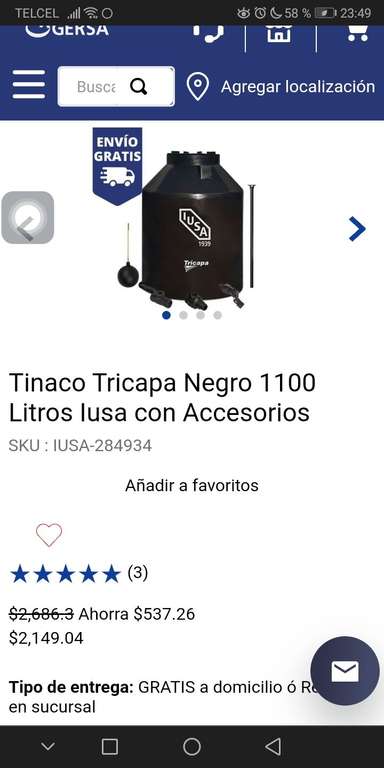 Gersamex: Tinaco iusa 1100lts con accesorios