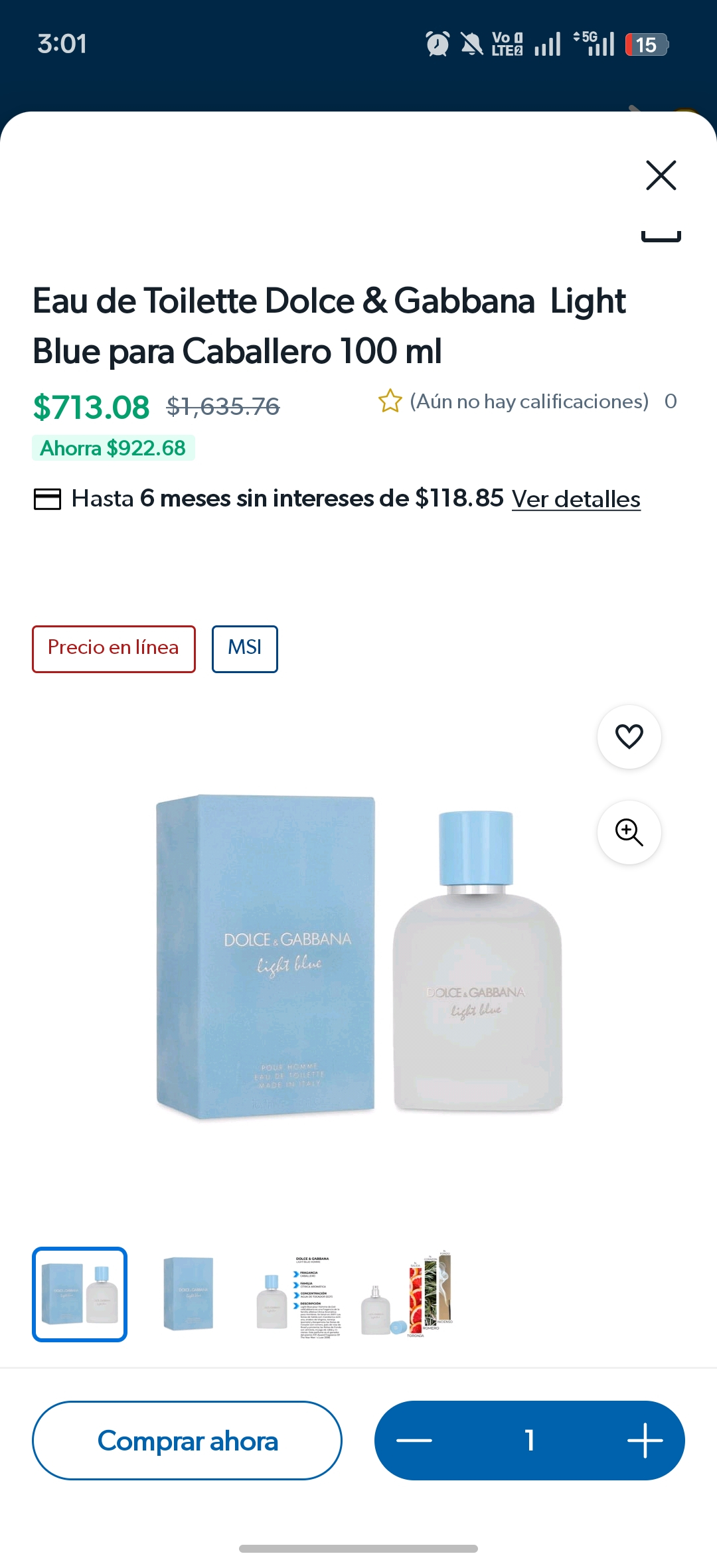 Sam's Club: Eau de Toilette Dolce & Gabbana Light Blue para Caballero 100 ml