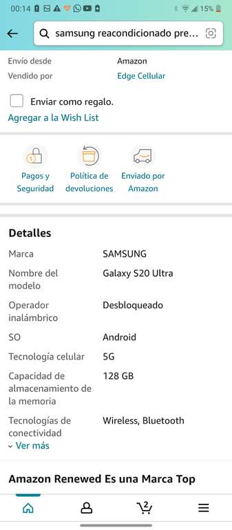 Amazon: Samsung Galaxy S20 Ultra Reacondicionado