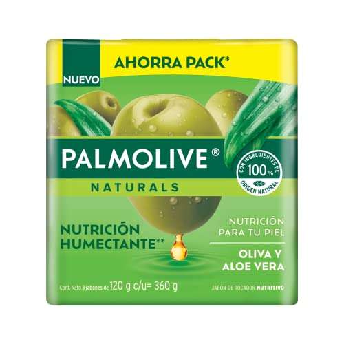 Amazon: Palmolive Naturals - Jabón en Barra, Nutrición Humectante, Aloe y Oliva en Barra de 120 g, 3 piezas