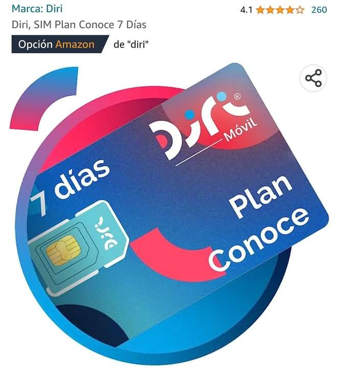 Amazon: Diri, SIM Plan Conoce 7 Días - ¡DE A TOSTON!