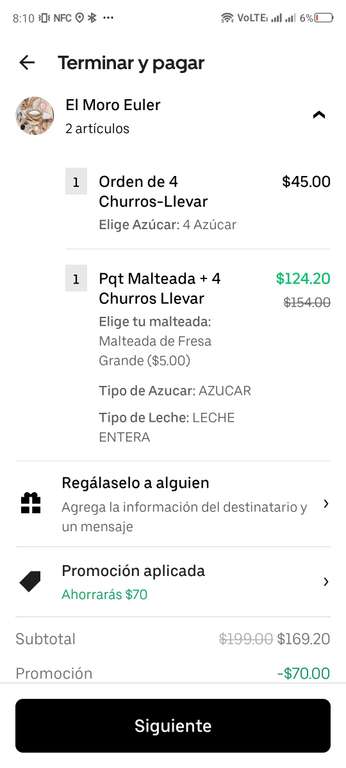 Uber Eats [El Moro]: Paquete malteada + 4 churros, más otros 4 churros por $99 | $70 OFF comprando $199 (Siendo miembros One)