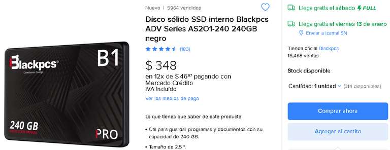 Mercado Libre: SSD 240GB BlackPCS