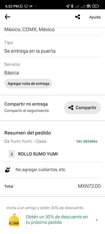 Uber eats - YUMI YUMI - 2 rollos por 72 pesos (varios tipos de rollos) | cupón de $90 en compras de $300 + 2x1