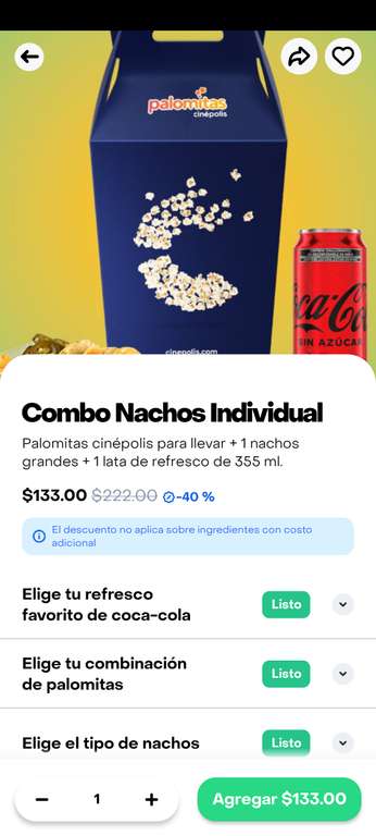 RAPPI PRO: Palomitas grandes a 10 pesos más servicio y envío en 27 - Puebla