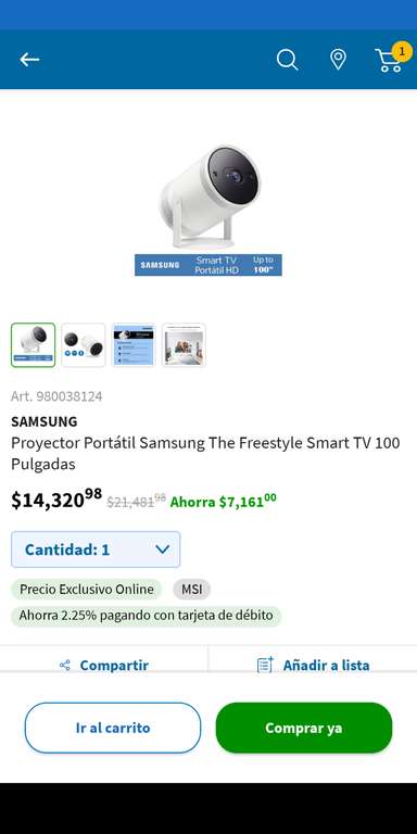 Sam's Club: Proyector portátil Samsung The Freestyle 100 pulgadas