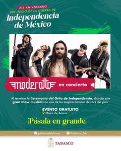 Gobierno de Tabasco: Moderatto concierto gratis - Plaza de Armas