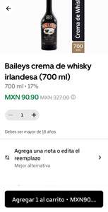 Uber Eats Chedraui: Baileys crema de whisky, Original, 700 ml