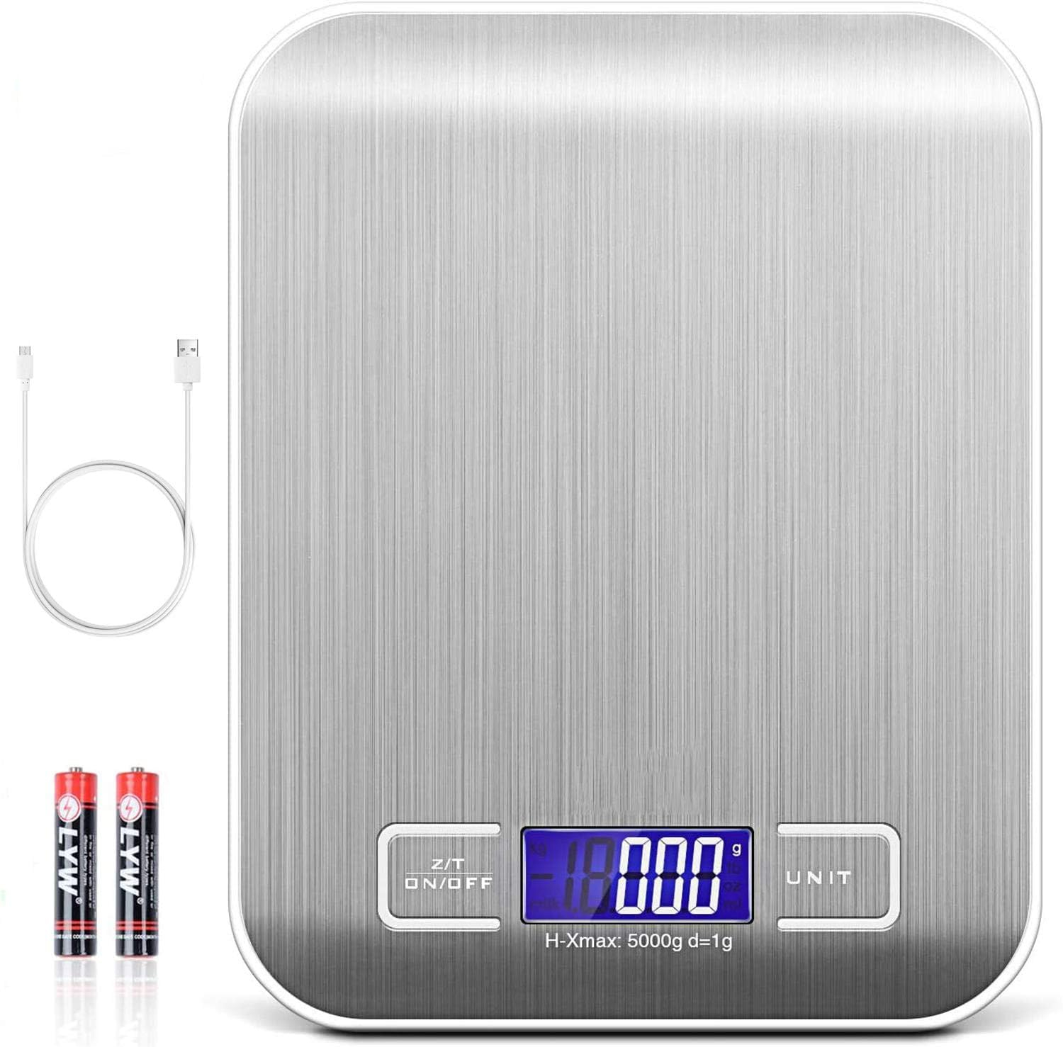 AMAZON: Báscula Cocina USB 5kg Inox 1g Tara Pantalla LCD (pilas incluidas)