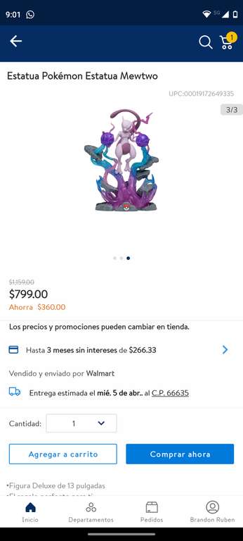 Walmart: Pokemon Mewtwo Deluxe figure Light FX