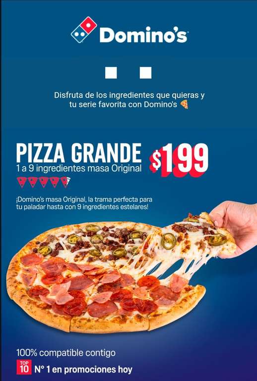 Domino's pizza: Pizza grande de Hasta 9 ingredientes por $199