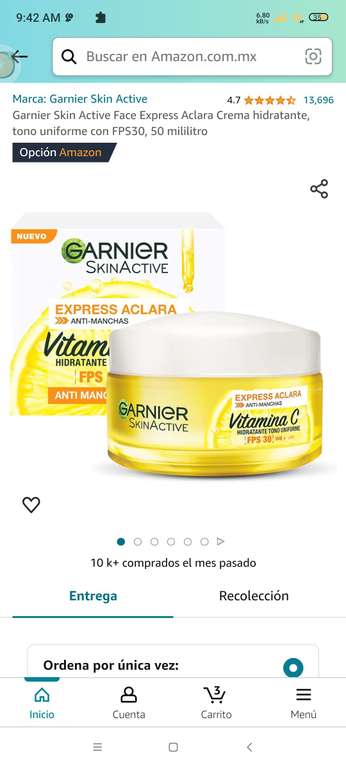 Amazon: Garnier Skin Active Face Express Aclara Crema hidratante, tono uniforme con FPS30, 50 mililitros (Planea y Ahorra)