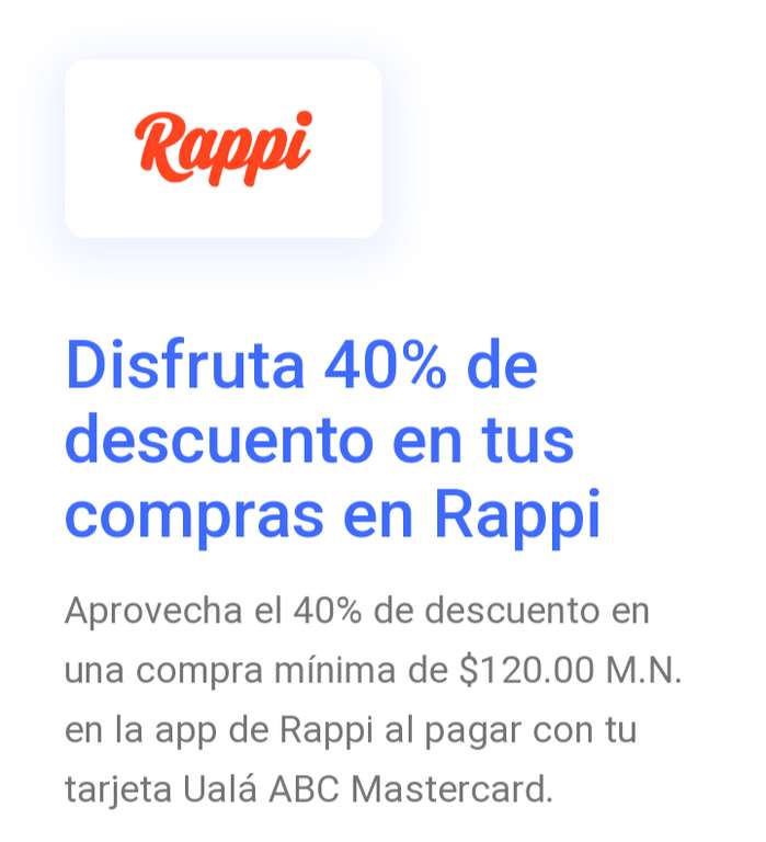 Ualá: 40% de descuento en Rappi (compra mínima 120)