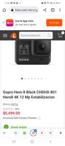 Linio: Gopro Hero 8 Black CHDHX-801 Hero8 4K 12 Mp Estabilizacion | Pagando con PayPal