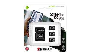 Amazon: Pack de 3 memorias micro SD de 64 gb kingston con 1 adaptador SD