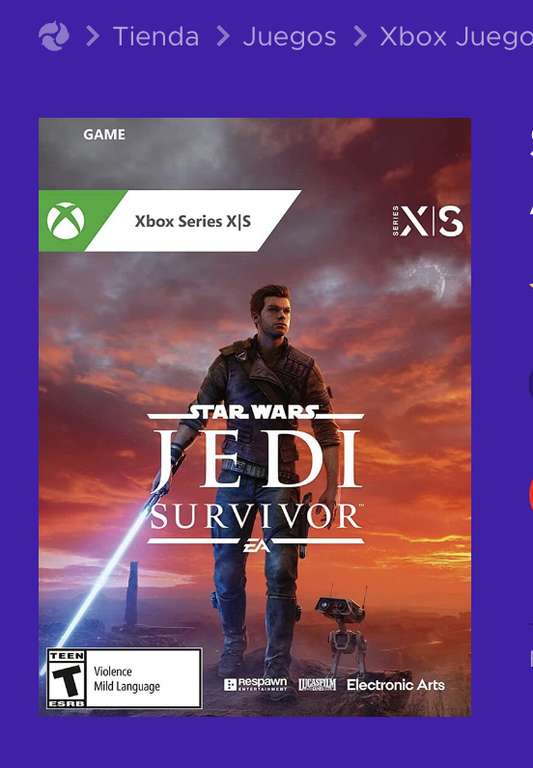 ENEBA: STAR WARS Jedi: Survivor (Xbox Series X|S) Código de Xbox Live ARGENTINA. (VPN)
