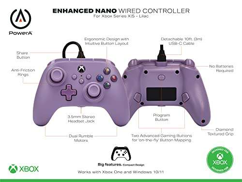 Amazon: PowerA Nano Control Mejorado Alámbrico para Xbox Series X|S - Lila