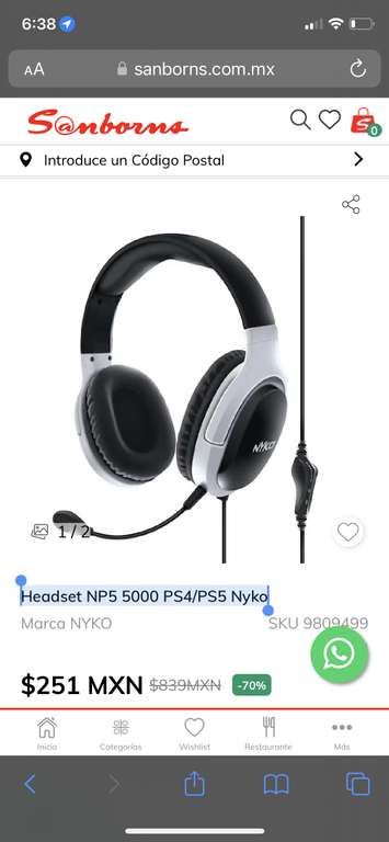 Sanborns: Headset NP5 5000 PS4/PS5 Nyko 70% de descuento
