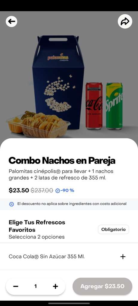 Rappi [Cinépolis]: Combo Nachos en Pareja con 90% OFF 