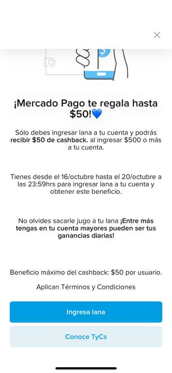 Mercado Pago: $50 cashback + 10% anual ingresando $500 a tu cuenta MercadoPago | usuarios seleccionados