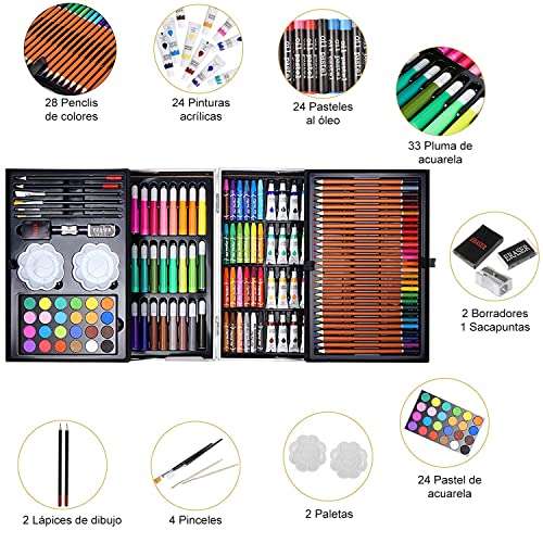 Set De Arte Profesional, Colores Lápices Kit Dibujo 145pcs