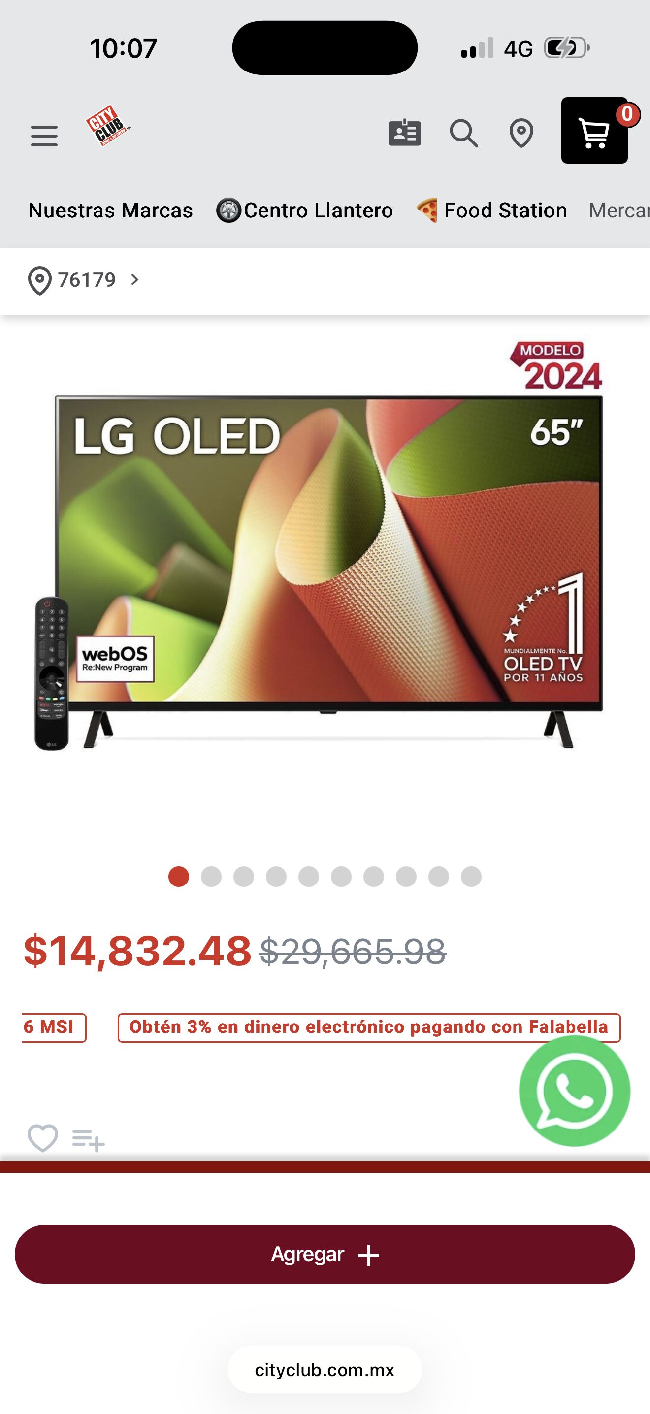 City Club: Pantalla 65" LG 4K OLED Smart TV con ThinQ AI OLED65B4PSA
