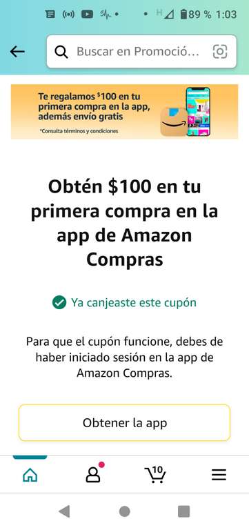 Amazon: $100 off en primera compra y envío gratis en la app (Compra mín $400)