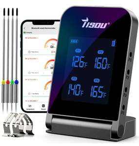 Amazon: TISOU Termómetro inalámbrico Bluetooth para carne con 4 sondas, inteligente LCD digital para barbacoa | Envío gratis con Prime