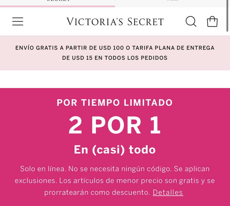 2x1 en tienda online Victoria’s Secret