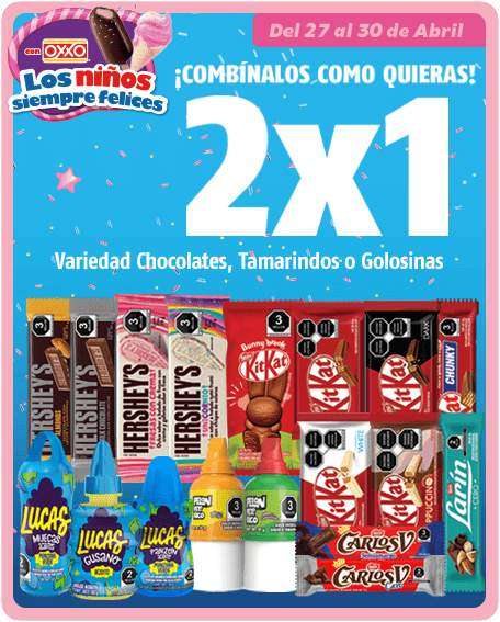 Oxxo: 2x1 en Variedad de chocolates, Tamarindos o Golosinas.