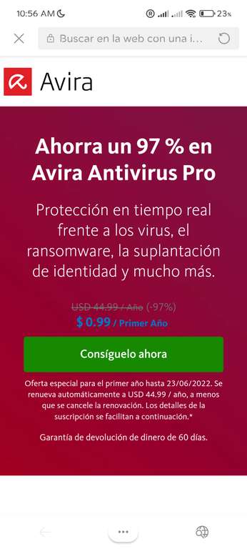 Ahorra un 97 % en Avira Antivirus Pro
