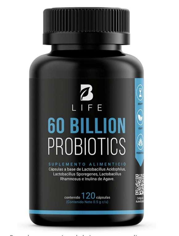 Amazon: B Life 60 billones de probióticos 120 cápsulas 3 diferentes cepas.