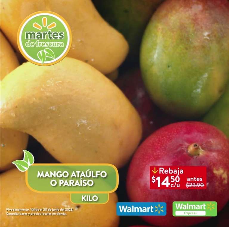 Walmart: Martes de Frescura 20 Junio: Mango Ataulfo ó Paraíso $14.50 kg • Aguacate ó Manzanas ó Pera $29.90 kg