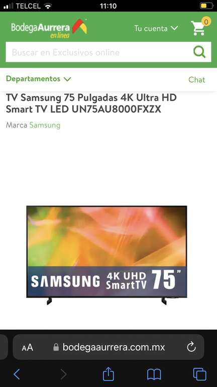 Bodega Aurrera: TV Samsung 75 Pulgadas 4K UN75AU8000FXZX | Pagando con TDC Citibanamex