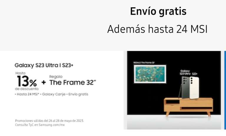 Samsung Store: S23 ultra 13% descuento + Tv frame 32" + cargador inalambrico + cover 18 meses