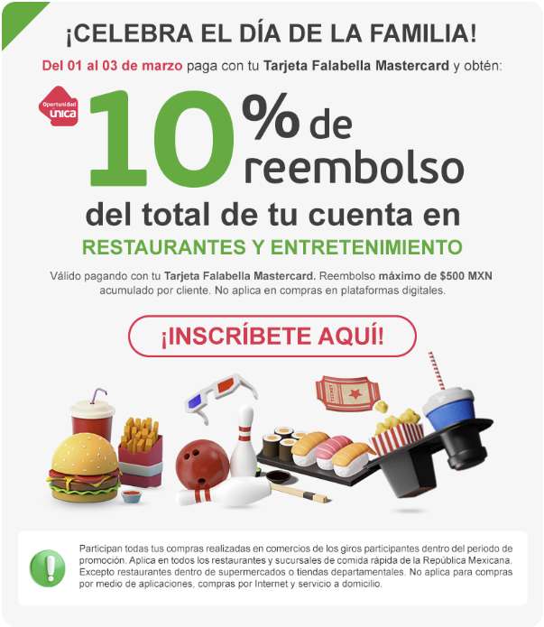 Tarjeta Falabella Soriana: 10% de descuento en restaurantes y entretenimiento