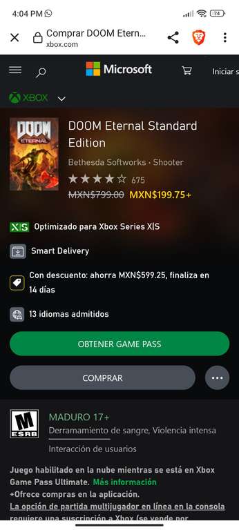 Xbox: Doom eternal XBOX ONE/SERIES