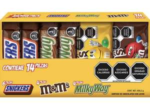 Amazon: Caja Chocolates Snickers, Milky Way, M&Ms - 14 Piezas - 656.2g