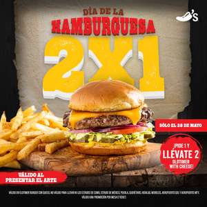 Chili's México: Hamburguesas 2x1, Día de la hamburguesa (al presentar imagen, sucursales seleccionadas)