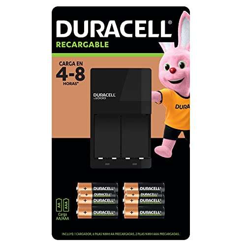 Amazon - DURACELL - Cargador premium incluye 1 cargador + 6 pilas AA recargables + 2 pilas AAA recargables (pre-cargadas)