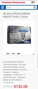 Farmacias Guadalajara: Kit para Afeitar Gillette Mach3 Turbo, 5 pzas