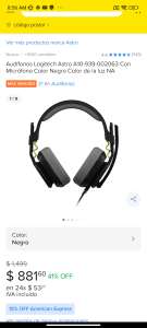 Mercado Libre: Audífonos headset Logitech Astro A10-939-002063 Con Micrófono