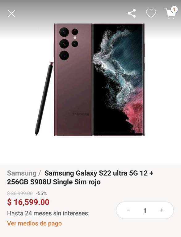 Linio: Samsung S22 Ultra 5G 12 + 256GB | Pagando con PayPal