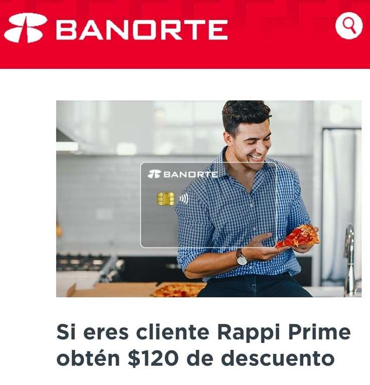 Con Banorte $120 de descuento si eres cliente Rappi Prime en restaurantes participantes