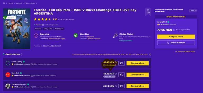 Eneba | Fortnite - Full Clip Pack + 1500 V-Bucks Challenge XBOX LIVE Key ARGENTINA