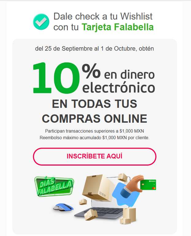 Días Falabella Soriana: 10% en monedero en todas las compras en línea