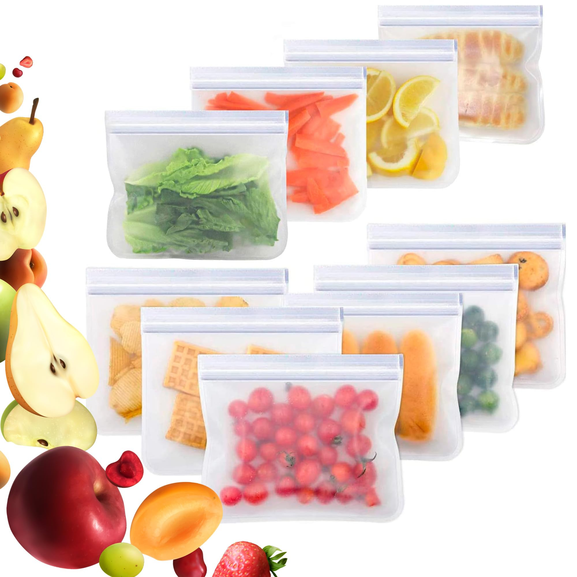 Amazon: Bolsas de Almacenamiento Reutilizables, Kit de 10 Bolsas Herméticas para Alimentos, Sin BPA, Ideal para Congelador